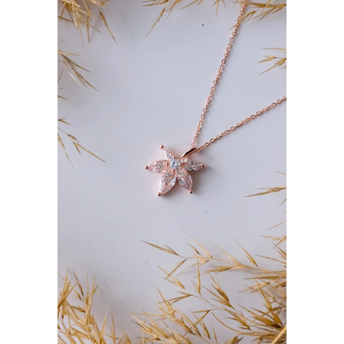 Çınar Yapragı Rose 925 Gümüş Kolye