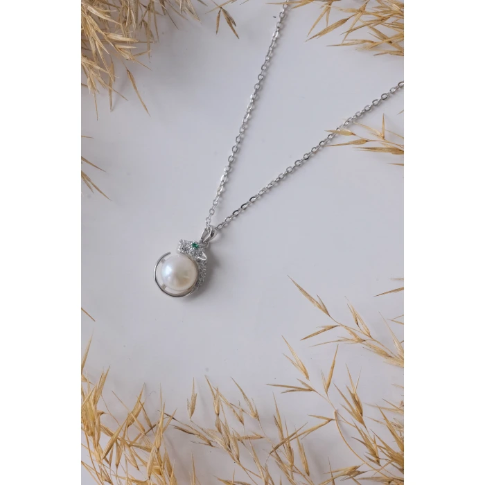 Kaplan İnci Detaylı Silver 925 Gümüş Kolye