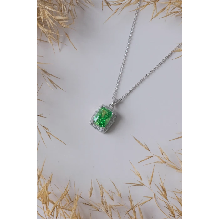 Zümrüt Yeşili Baget Silver 925 Gümüş Kolye