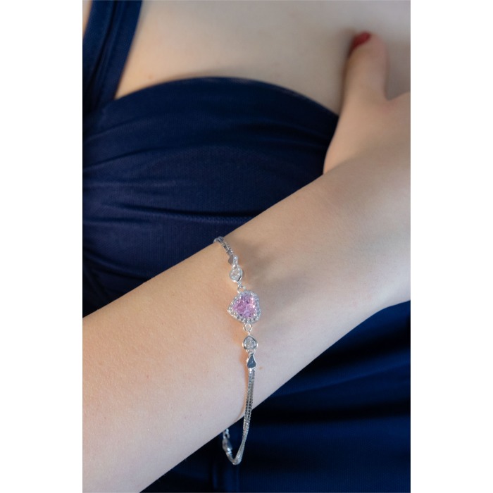 Pembe Kalp Silver Gümüş Bileklik 