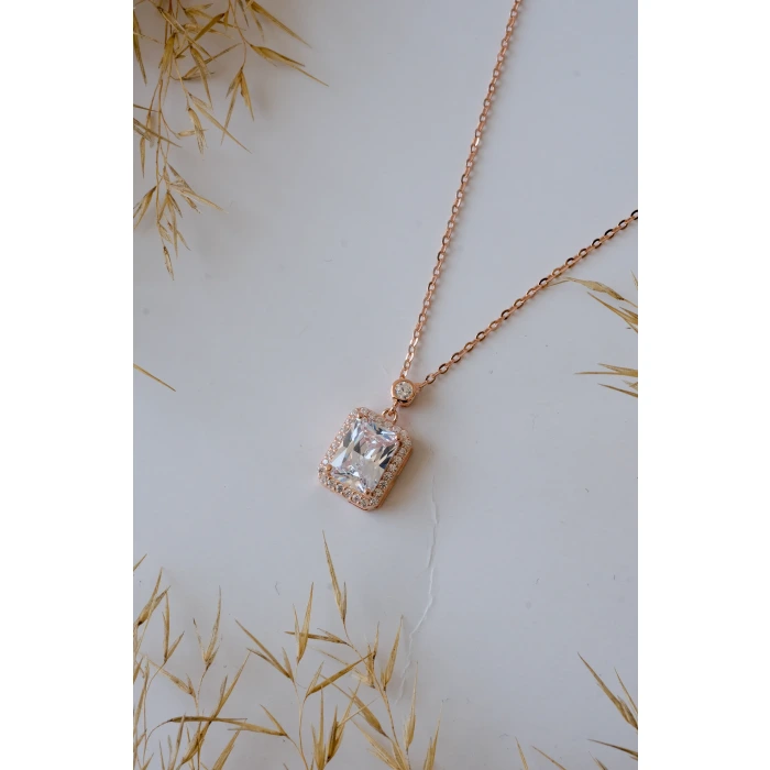 Baget Taş Rose 925 Gümüş Kolye