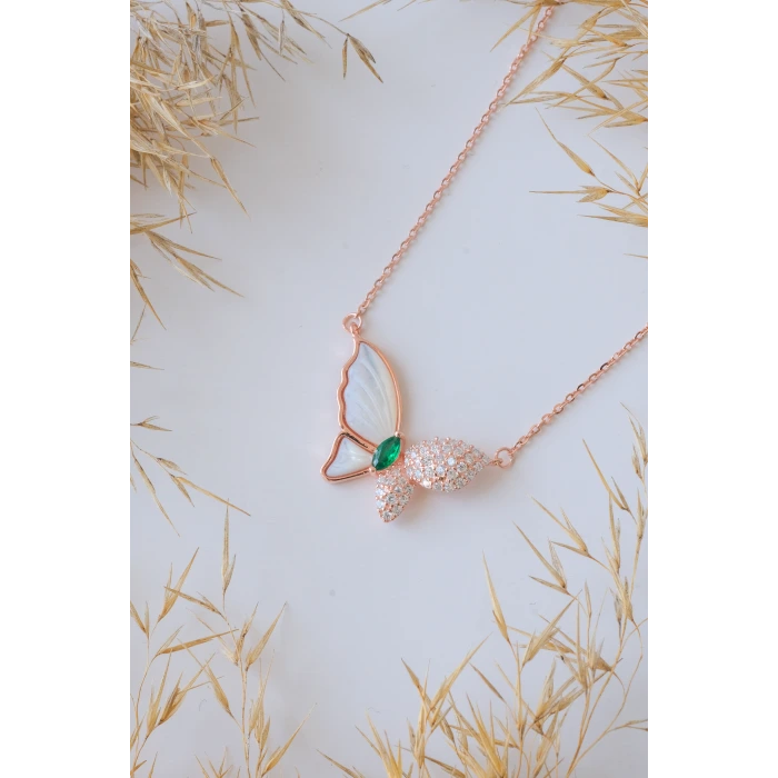 Becrux Kelebek Rose 925 Gümüş Kolye