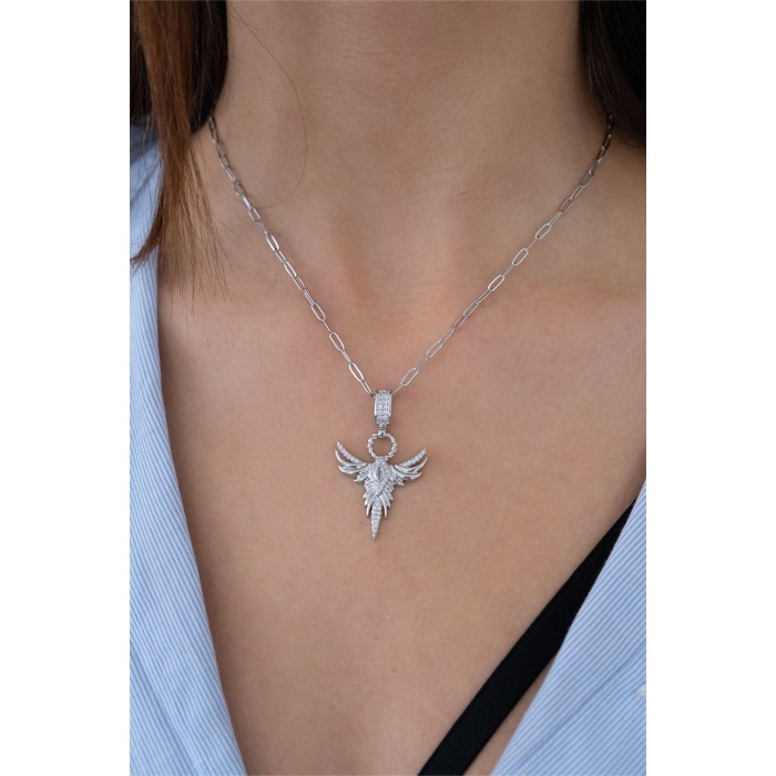 Ataç Zincirli Anka Kuşu Silver Çelik Kolye