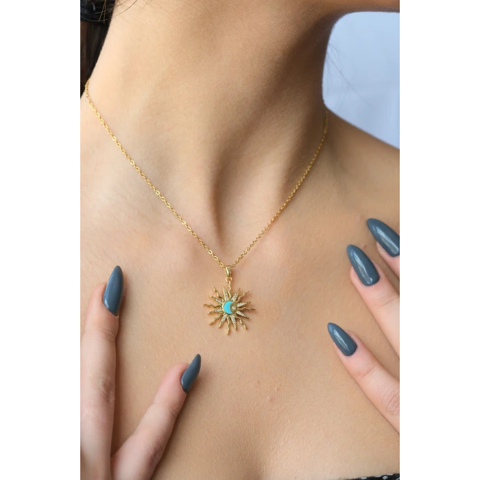 Güneş ve Ay Gold Çelik Kolye