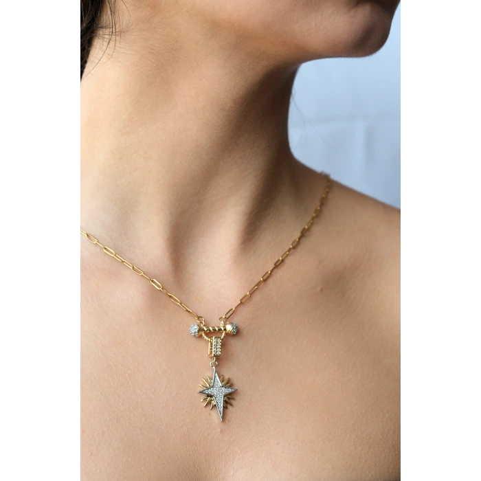 Ataç Zincir Kutup Yıldızı Gold Çelik Kolye