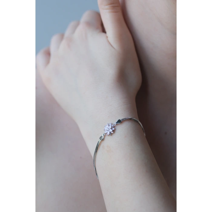  Pembe Lotus 925 Gümüş Bileklik