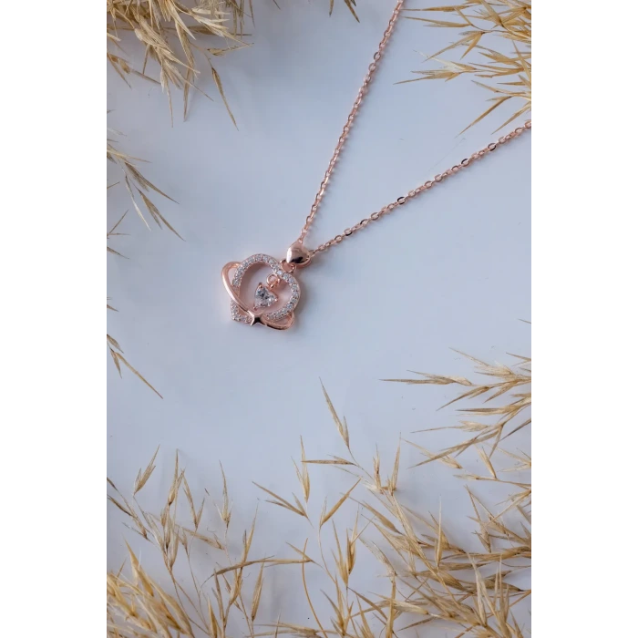 Kalp&Satürn Rose 925 Gümüş Kolye 