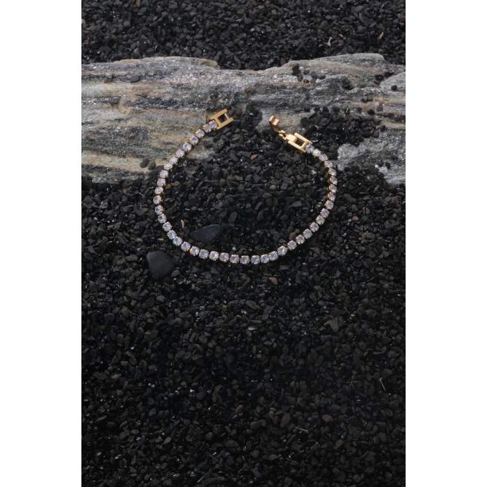 3mm Su Yolu Gold Çelik Bileklik 