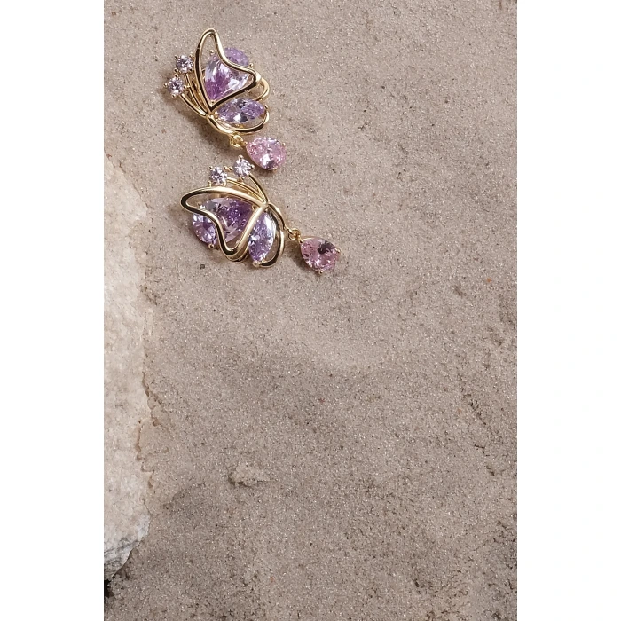 Butterfly 14k Gold Renkli Taş Xuping Küpe