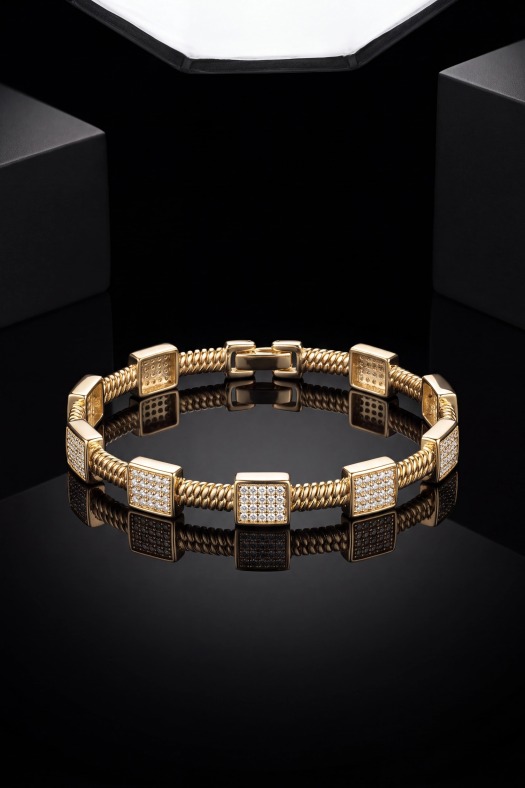 Kare Taşlı Bileklik-14k Gold Renk Kaplama