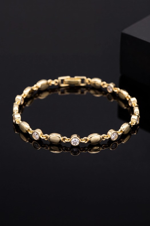 Aura Oval Motifli Taşlı Bileklik-14k Gold Renk Kaplama