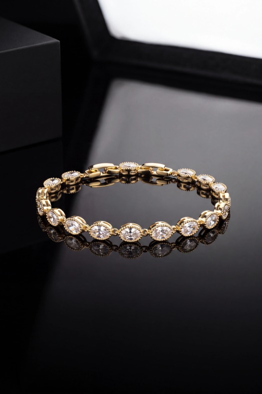 Ovalis Zirkon Taşlı Bileklik--14k Gold Renk Kaplama