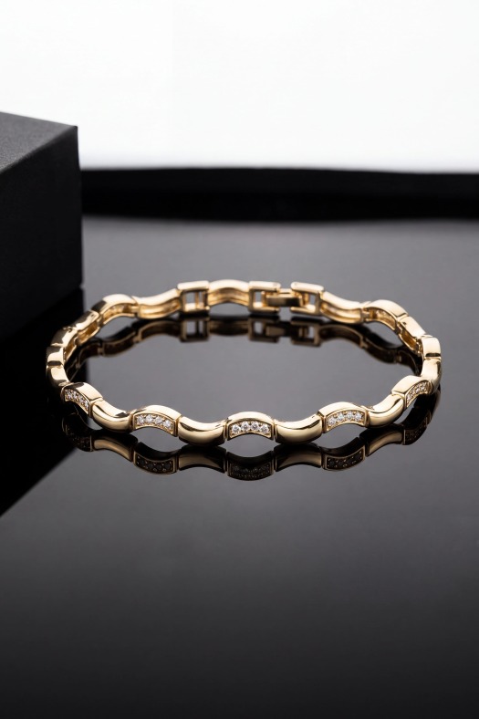 Wave Zirkon Taşlı Bileklik-14k Gold Renk Kaplama