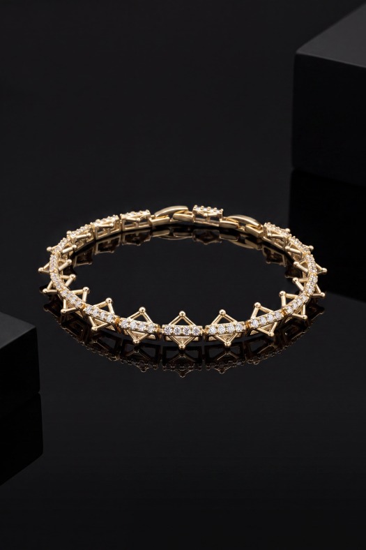 Origami Geometrik Taş Detaylı Bileklik-14k Gold Renk Kaplama