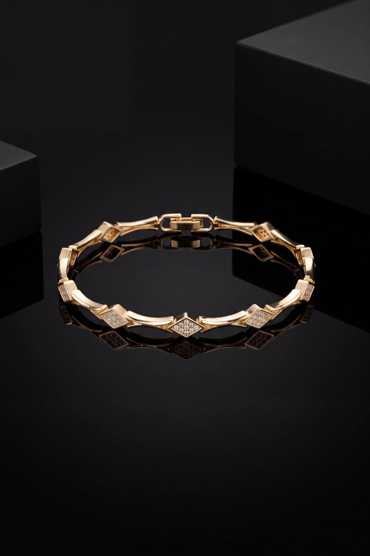 Diamond Shape Zirkon Taşlı Bileklik-14k Gold Renk Kaplama