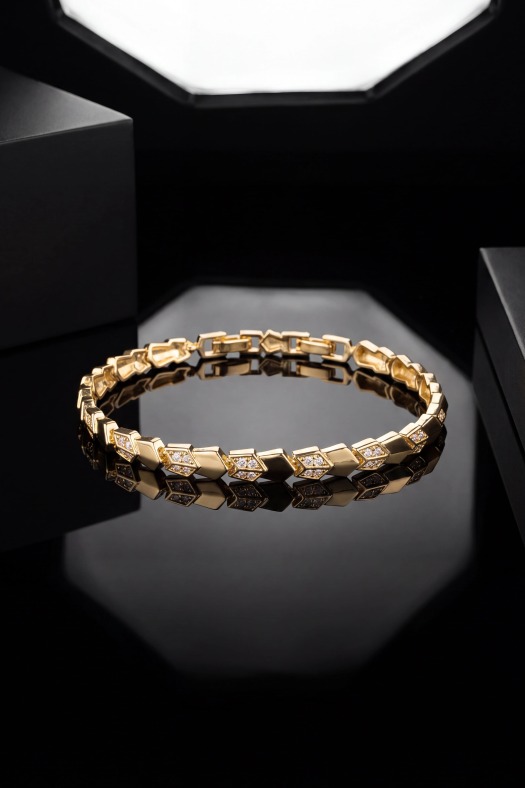 Viper Scale Zirkon Taşlı Bileklik-14k Gold Renk Kaplama