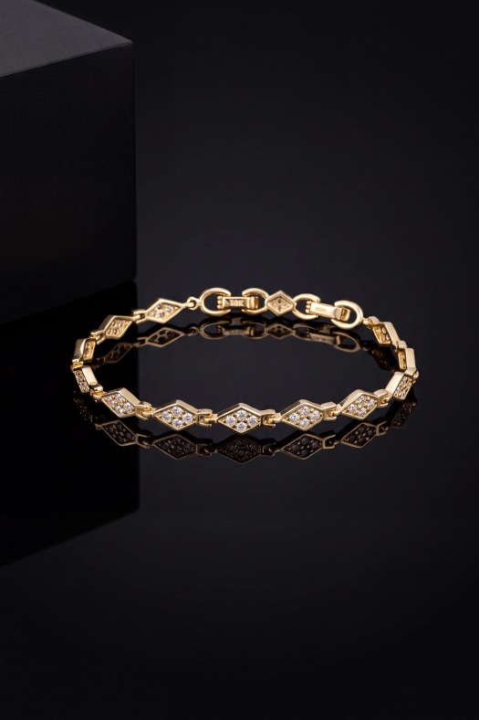 Quattro Rhombus Zirkon Taşlı Bileklik-14k Gold Renk Kaplama