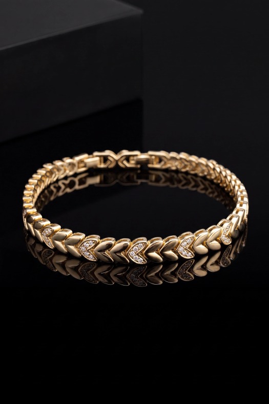 Spiga Luxe Zirkon Taşlı Bileklik-14k Gold Renk Kaplama