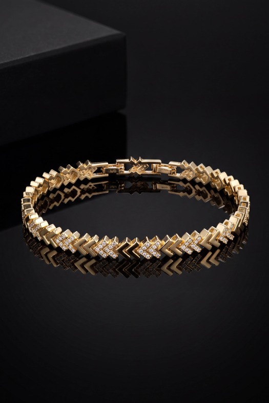 Block Chevron Işıltılı Kadın Bileklik-14k Gold Renk Kaplama