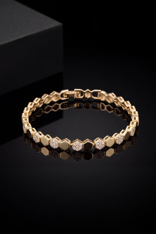 Honeycomb Luxe Işıltılı Kadın Bileklik-14k Gold Renk Kaplama