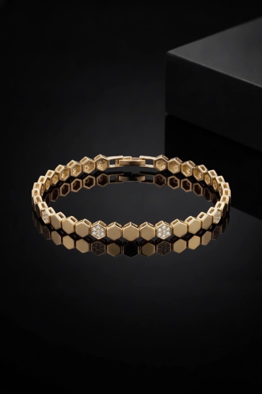 Hexa Duo Altın Kaplama Taşlı Bileklik-14k Gold Renk Kaplama