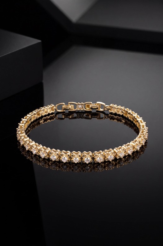 Crown Flower Zirkon Taşlı Kadın Bileklik-14k Gold Renk Kaplama