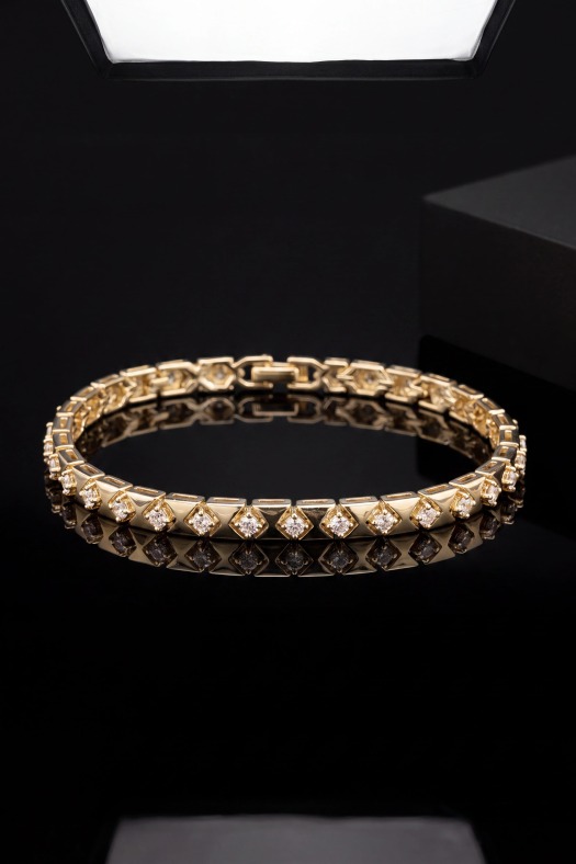 Cross Luxe Zirkon Taşlı Bileklik-14k Gold Renk Kaplama