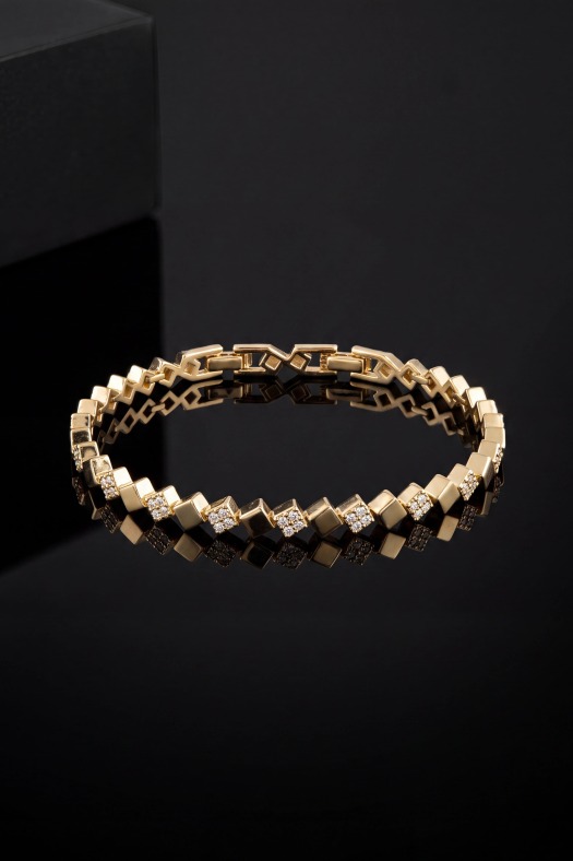 Cube Luxe Zirkon Taşlı Bileklik-14k Gold Renk Kaplama