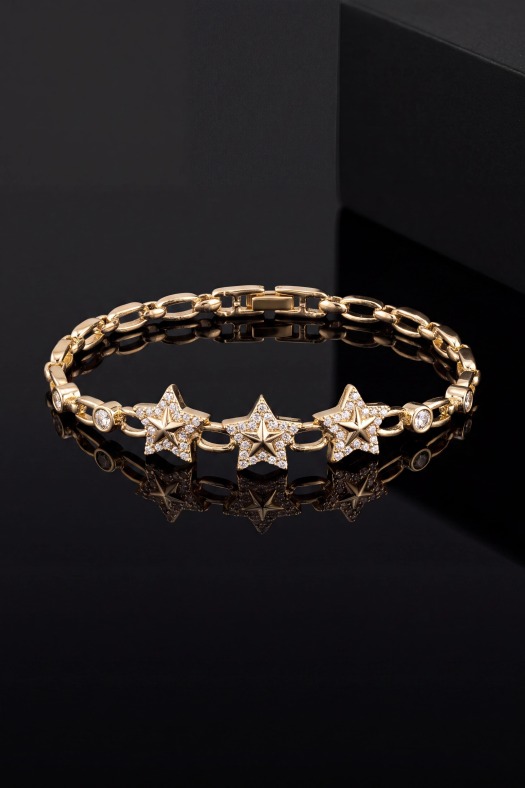 Trio Stella Zirkon Taşlı Bileklik-14k Gold Renk Kaplama