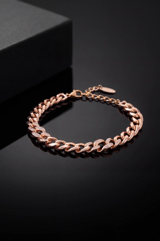 Gurmet 3Taş Detaylı Xuping Bileklik-Rose Renk Kaplama
